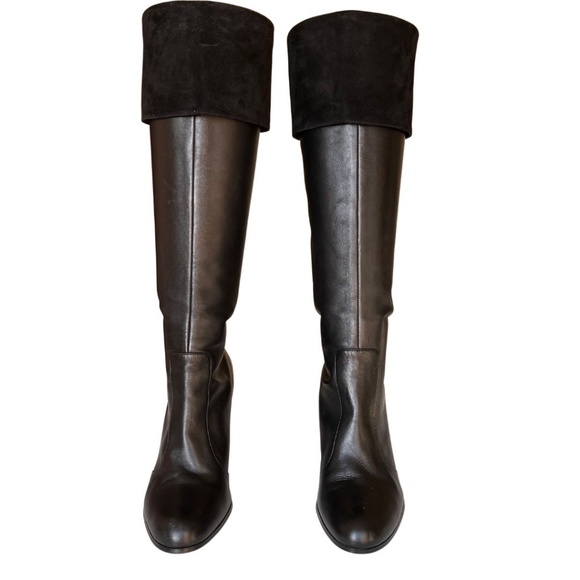 Ralph Lauren Beatrice Black Nappa Leather/Suede Knee High Boots With Box… - Picture 2 of 8